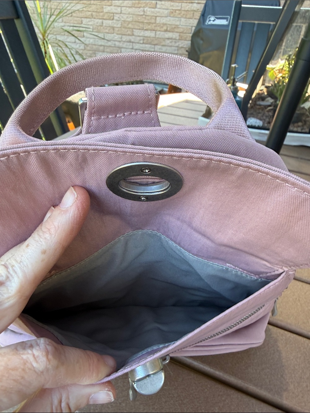 Baggallini Naples Convertible Backpack in Pink Shimmer - Picture 6 of 7